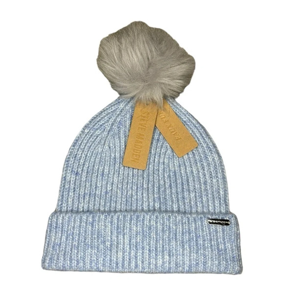 Steve Madden Accessories - NEW! Steve Madden Blue Winter Hat with Faux Fur Pom